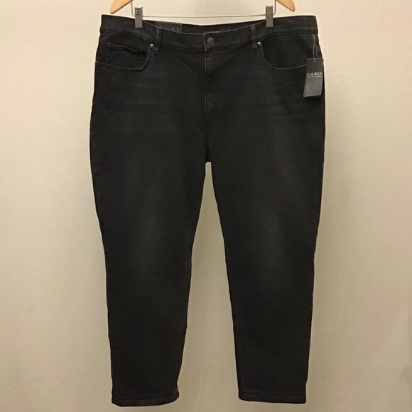 Ralph Lauren LRL NWT 18 (34) Relaxed Taper Women’s Jeans Faded Black Stretch - Picture 3 of 11